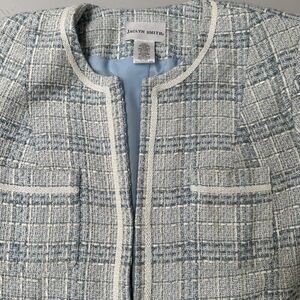 Jaclyn Smith Women’s Blue Plaid Blazer Jacket Pockets Tweed Long Sleeve Size 8